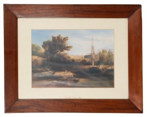 An antique Australian cedar picture frame, 19th century, housing a facsimile colour print titled "Sydney Cove, Circa 1842", 55 x 70cm overall, 42 x 56.5cm internal