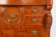 An antique Huon pine chest of eight drawers with serpentine front and carved floral corbel, 19th century, 139cm high, 118cm wide, 56cm deep - 2