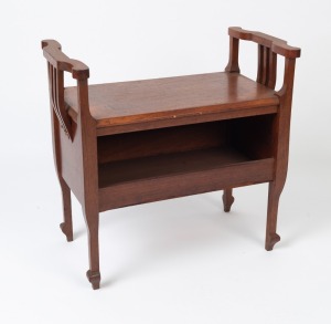 An antique jarrah piano seat with open front compartment, Western Australian origin, early 20th century, 67cm high, 71cm wide, 41cm deep