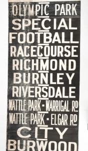 MELBOURNE TRAM DESTINATION ROLL: KEW, NORTH BALWYN, WINDSOR, HAWTHORN, ST. KILDA BEACH, TOORAK RD, FOOTBALL, etc, 20th century, 900 x 99cm