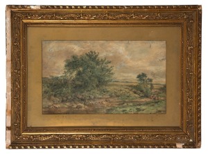 ARTIST UNKNOWN, (untitled landscape with creek), watercolour, signed lower left (illegible) and dated 1867, 21 x 35cm, 40 x 54cm overall