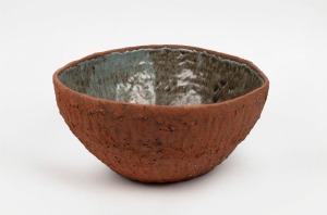 JOAN ARMFIELD studio pottery bowl with glazed interior, incised "Joan Armfield". 17cm high, 35cm wide