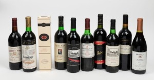 Nine assorted bottles of Australian red wine including a 1986 vintage WYNNS COONAWARRA ESTATE Hermitage, together a bottle of MORRIS muscat in original box, (10 bottles total)