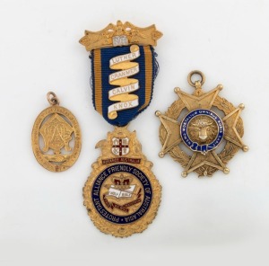 UNITED COMMERCIAL TRAVELLERS ASSOCIATION OF AUSTRALIAN 9ct gold fob (6.3 grams), together with two silver gilt Masonic medals (one in case), early 20th century, (3 items),
