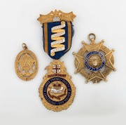 UNITED COMMERCIAL TRAVELLERS ASSOCIATION OF AUSTRALIAN 9ct gold fob (6.3 grams), together with two silver gilt Masonic medals (one in case), early 20th century, (3 items),