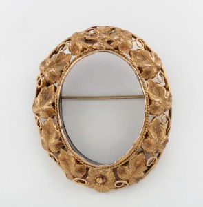 A Colonial Australian high carat gold brooch with flying bird, leaf and floral decoration, most likely Melbourne made circa 1870, 5cm high, 10.7 grams total