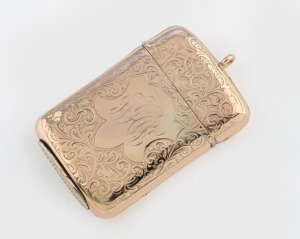 An antique 9ct gold vesta case, circa 1900,  ​​​​​​​6cm high, 25.2 grams 