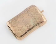 An antique 9ct gold vesta case, circa 1900,&nbsp; ​​​​​​​6cm high, 25.2 grams&nbsp;
