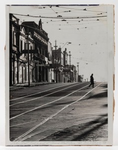 MARK STRIZIC (1928-2012) "Swan Street, Richmond at Church Street - two, 1963", silver gelatin print, signed lower right "Strizic, '98", mounted on board, 36 x 27cm overall