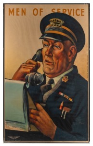 HAROLD EMANUEL FREEDMAN (1915 - 1999), (The Station Master), Men of Service, Victorian Railways Poster, No. 242; F.W. NIVEN PTY. LTD. Print. Colour lithograph, 1947, Laid down on board, Framed and glazed, Overall 102 x 64cm.