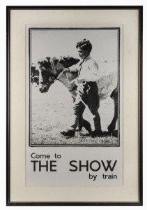 VICTORIAN RAILWAYS TRAVEL POSTER: "Come to THE SHOW by train", Vintage photographic reproduction from original glass-plate negative in the P. T. C. Collection, circa 1970, matted and framed, 89 x 54cm (visible); overall 109 x 75cm.