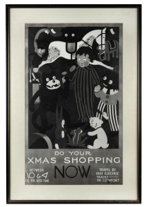 VICTORIAN RAILWAYS TRAVEL POSTER: "DO YOUR XMAS SHOPPING NOW", Vintage photographic reproduction from original glass-plate negative in the P. T. C. Collection, circa 1970, Matted, framed, and glazed 89 x 54cm (visible); overall 109 x 75cm.