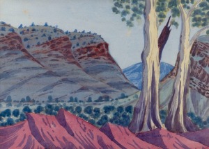 EDWIN PAREROULTJA (1918-1986), (desert landscape), watercolour, signed lower right "Edwin Pareroultja", 26 x 36cm, 52 x 60cm overall