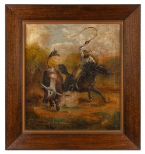 ARTIST UNKNOWN, (the stockman), oil on canvas, ​​​​​​​47 x 41cm, 63 x 58cm overall