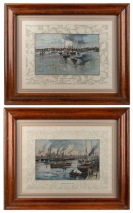 FREDERIC B. SCHELL (19th century), I.) Melbourne From The Yarra, II.) Circular Quay From The Harbour, hand-coloured engravings in cedar frames, 44 x 55cm each overall