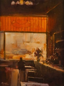 HERMAN PEKEL (1956 - ), Through The Window, oil on board, signed lower left "Pekel" and titled verso, ​​​​​​​49 x 39cm, 65 x 55cm overall