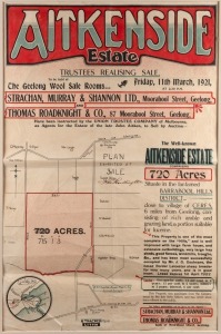 GEELONG DISTRICT REAL ESTATE POSTERS, 1920s: Comprising of "AITKINSIDE ESTATE", March 1921, "LIGHTHOUSE ESTATE" and "RUGBY PARK, FENWICK", February 1924; together with a "BRIGHTON JUNCTION ESTATE" poster of the same period, (4 items), various sizes.