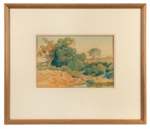 Five assorted artworks including a watercolour by Nicholas Anderson titled "On The Darebin", a watercolour seascape, an engraving of Sorrento, Victoria, a coloured engraving of Port Arthur, Tasmania and a coloured engraving titled "King Street Looking Eas