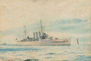 ARTIST UNKNOWN, H.M.A.S. AUSTRALIA, watercolour and ink on card, circa 1920s, initialled "JR" at lower left, 18 x 26cm; overall 32 x40cm.