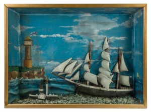 An Australian folk art diorama, titled on reverse "At Fort Scratchley", early 20th century, 53cm high, 70cm wide, 12cm deep