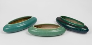 MELROSE WARE group of three oval green and blue glazed pottery flower troughs, two examples stamped "Melrose Ware, Australian" 8cm high, 30cm wide