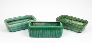 MELROSE WARE three green glazed pottery flower troughs, stamped "Melrose Ware, Australian" the largest 11.5cm high, 33cm wide