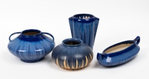 MELROSE WARE group of four assorted blue glazed pottery vases, three examples stamped "Melrose Ware, Australian" the largest 19.5cm high