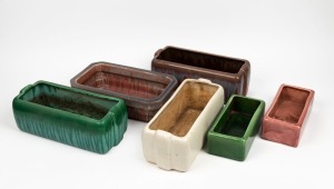 MELROSE WARE group of six assorted pottery flower troughs in various glazes, the largest 32.5cm wide