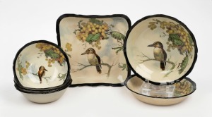 ROYAL DOULTON kookaburra and wattle patterned bowls and dishes, (7 items), factory marks to base, the largest 21.5cm wide