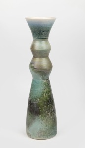 KEVIN BOYD tall green glazed pottery vase with incised decoration, signed "Kevin Boyd", 53cm high