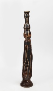 JANET GRAY tall brown glazed hand-built pottery vase with sgraffito female nude, incised "Janet Gray, Australia", 55cm high