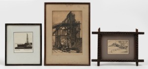 Three assorted framed Australian etchings including Sydney Ure Smith, 20th century, ​​​​​​​the largest 37 x 27cm overall