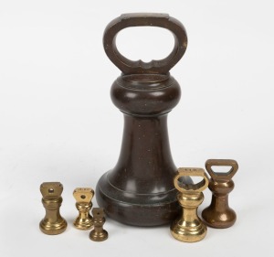 Six assorted antique and vintage bell weights including an impressive 300oz example, 19th and 20th century