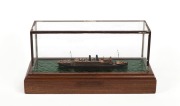 MANTUA&nbsp;scratch-built model ship in glass case on timber base, 20th century, with detailed label affixed documenting the history of the ship, 12.5cm high, 25.5cm wide, 10cm deep