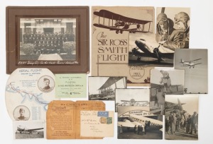 [PIONEER AVIATION - SIR ROSS MacPHERSON SMITH] An archive of material including a printed fan for the "Aerial Flight, England to Australia, 1919' (lacking the stick); an invitation to a lecture at Adelaide Town Hall May 3rd 1920; an original "The Sir Ross