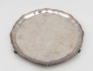 JOHN CAIN INTEREST: A sterling silver salver engraved "Presented To The Hon. John Cain, M. Sect. Premier Of Victoria On The Occasion Of The Pouring The First Concrete For The Start Of Building At The Dandenong Plant Of General Motors Holden's Limited. Mar