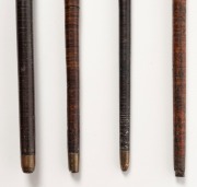 Four assorted antique walking sticks with unusual segmented leather shafts, 19th century, the largest 88cm high - 3