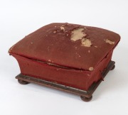 A Colonial Australian cedar and pine ottoman with period scarlet cloth upholstery, mid 19th century, 25cm high, 47cm wide, 47cm deep - 2