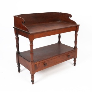 An antique jarrah washstand with single drawer and gallery back, Western Australian origin, 19th century, 91cm high, 91cm wide, 45cm deep