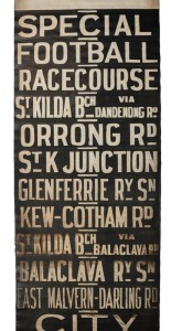 MELBOURNE TRAM DESTINATION ROLL: FOOTBALL, RACECOURSE, ST.K JUNCTION, CAMBERWELL, ORRONG RD, etc, 20th century, 830 x 100cm