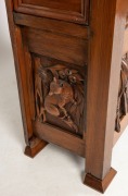 An Arts & Crafts hallstand carved with Australian flora and fauna including possums, koala, cockatoo, gumnuts and leaves, early 20th century, ​​​​​​​206cm high (including cockatoo head piece), 127cm wide, 40cm deep - 5