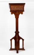 A Gothic revival Tasmanian blackwood lectern with grape and leaf carved panel,&nbsp;mid 20th century, bearing brass dedication plaque "In loving remembrance of my husband, Norman McKinnon who fell asleep in Jesus on June 16th, 1943", 126cm high, 41cm wide, 41c - 3