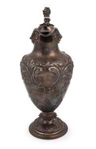 ROBE SOUTH AUSTRALIA INTEREST: Fine London made antique sterling silver presentation claret jug engraved "ROBE P.A. & H. SOCIETY Presented By J. GRICE Esq. Patron, 1st Competition Won By J. CROWE, October 8, 1885. 2nd Competition, 7th Oct. 1886. Won By J. CHAMBERS", 31cm high, 936 grams