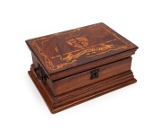ADVANCE AUSTRALIA folk art deed box with inlaid coat of arms on the top, early 20th century, ​​​​​​​13cm high, 28cm wide, 20cm deep