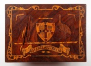 ADVANCE AUSTRALIA folk art deed box with inlaid coat of arms on the top, early 20th century, ​​​​​​​13cm high, 28cm wide, 20cm deep - 3