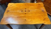 An unusual antique farmhouse occasional table crafted from eucalyptus&nbsp;inlaid with native timbers, peg joint construction with tapering square form legs, Barossa Valley, South Australian origin, 19th/20th century, 75cm, 92cm wide, 60cm deep - 2