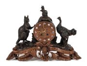 ADVANCE AUSTRALIA antique mantle clock with gilt metal case adorned with kangaroos, emu, snake hands and coat of arms, eight day time and strike French movement, late 19th century, 33cm high, 44cm wide