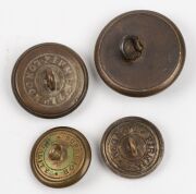 GAOL WARDERS N.S.W. buttons (2), CONVICT PRISON button, and a CONVICT DEPARTMENT button; together with an antique British brass coat of arms, 19th century, (5 items), the coat of arms 13.5cm wide - 3