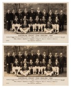 THE AUSTRALIAN CRICKET TEAM in ENGLAND, 1934 Two official team postcards, one signed in ink on the back by sixteen team members including Bromley, Bradman, Woodfull, McCabe, Ponsford, Darling, Oldfield and O'Reilly. (2 items).