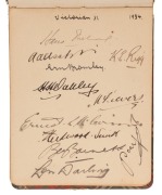 ERNIE BROMLEY'S AUTOGRAPH BOOK A small, tartan covered autograph book, signed by Bromley to the front page and subsequently by many famous cricketers of his day: noted the New South Wales XI of 1934&nbsp; (Oldfield, Fingleton, Chipperfield, Kippax, Brown, Hill - 2